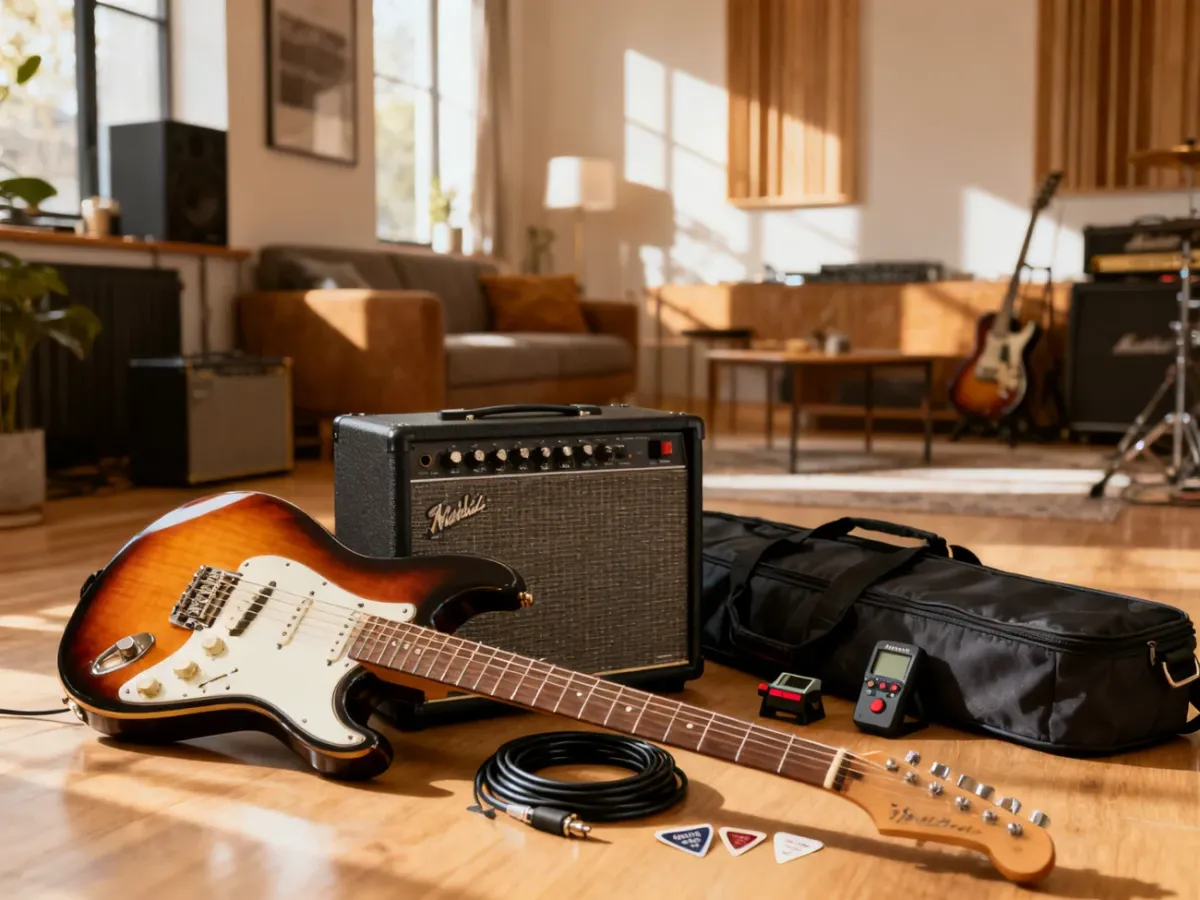 Zestaw startowy z gitarą elektryczną, wzmacniaczem i akcesoriami